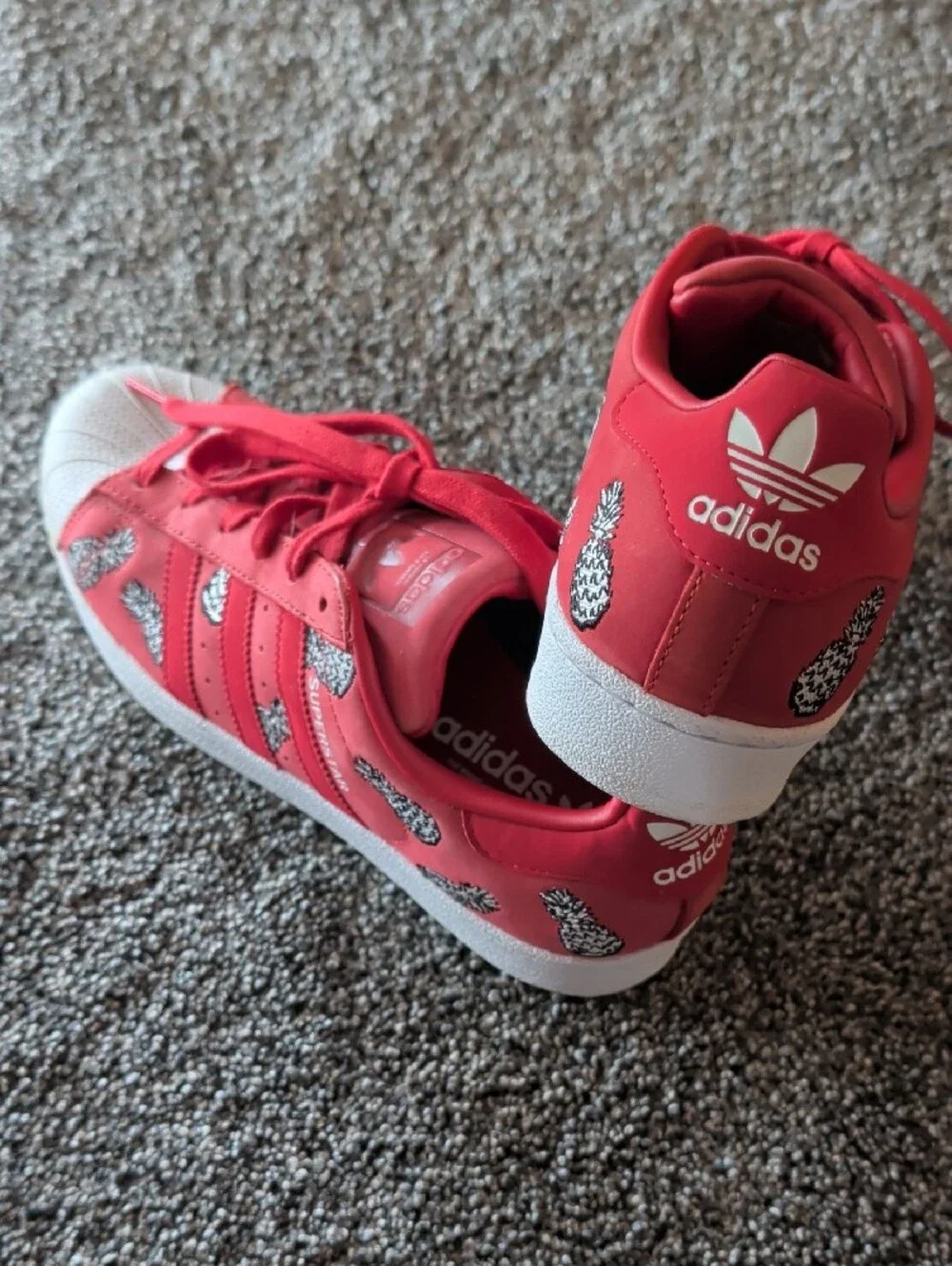 adidas Women's Red Pineapple-Print Shell-Toe Sneakers